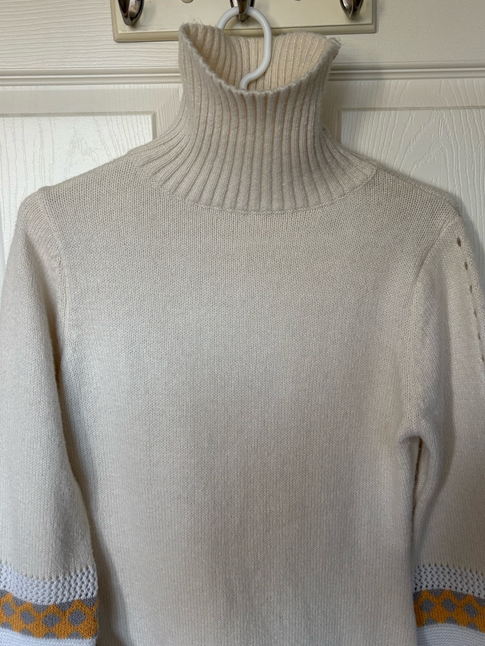 Boho Retro Cottagecore Cream Turtleneck Sweater Dress Bell Sleeve - Picture 6 of 12